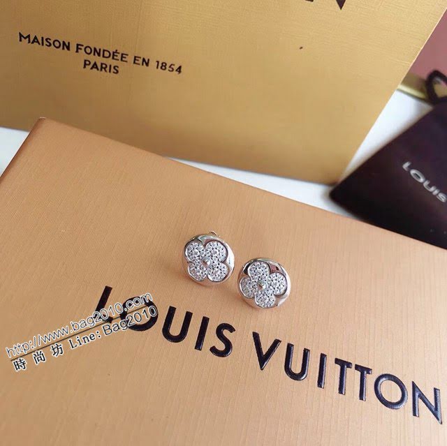 Louis Vuitton純銀飾品 路易威登四葉草滿鑽耳釘 LV925圓形耳環  zglv2169